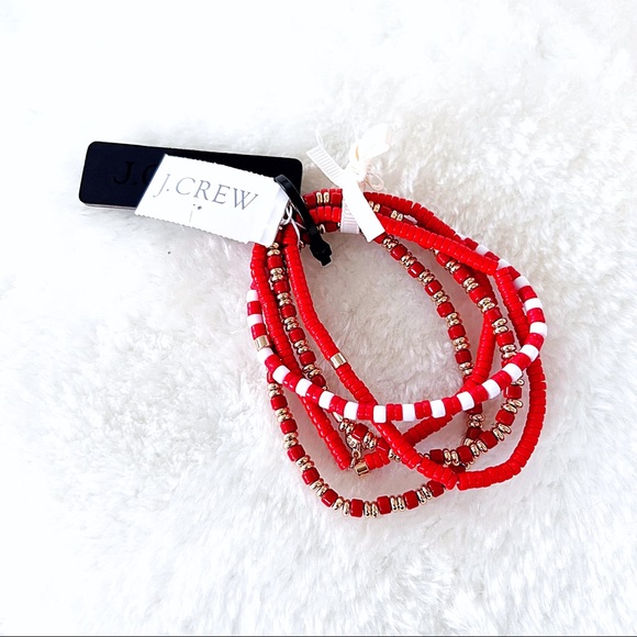 J. Crew Red and White Beaded Bracelets Set of Five - Picture 5 of 5